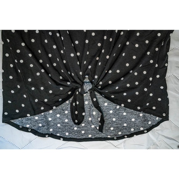 Rebellious One Polka-Dot Printed Tie-Front Tank Top, Black, Sz XL - Picture 5 of 5